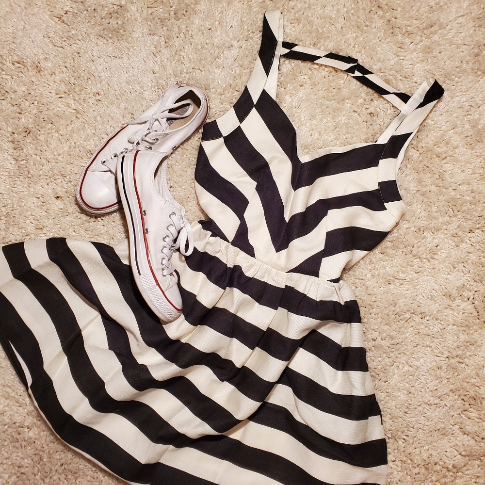 S Line & Dot Open Back Striped Dress with pockets!
